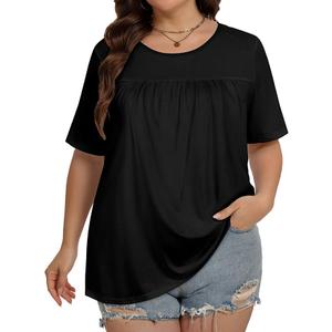 JOELLYUS Plus Size Tops for Women Summer Top Short Sleeve Shirts Oversized Crewneck Tees Loose Fit Tunic Blouses (Black, XL)