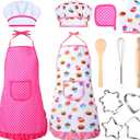 Cunhill 13 Pcs Kids Cooking and Baking Set Chef Costume Kids Toddler Dress up Pretend Play Kitchen Toys Birthday Children Chef Role Play Sets for 2 to 6 Year Old Girls