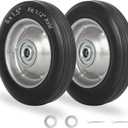 GICOOL 6" Flat Free Solid Rubber Tire and Wheel, with Ball Bearings and 1/2" Axle Bore Hole, 1.3" Centered Hub, 2 Pack
