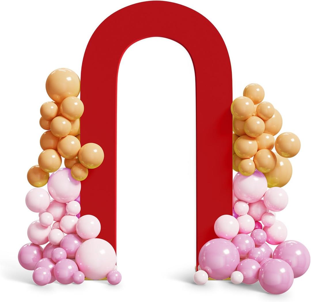 Peomeise 7.2FT Spandex Open Christmas Arch Backdrop Cover，U-Shaped 2-Sided Backdrop Cover，Round Top Chiara Stand Cover for Birthday Party Wedding Ceremony Baby Shower Decoration，Red