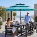 10ft 3 Tier Patio Umbrella, Outdoor Market Table Umbrella with UPF 50+ Vented Canopy, 8 Sturdy Ribs, Easy Push Button Tilt and Crank, Windproof for Deck, Pool, Backyard and Garden