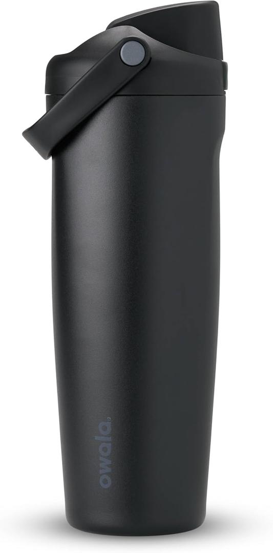 Owala FreeSip Sway Insulated Stainless Steel Water Bottle with Two-Way Spout, Built-In Straw and Bucket Handle, Made for Travel, School, and Sports, 30oz, BPA Free, Leak Proof, Very, Very Dark