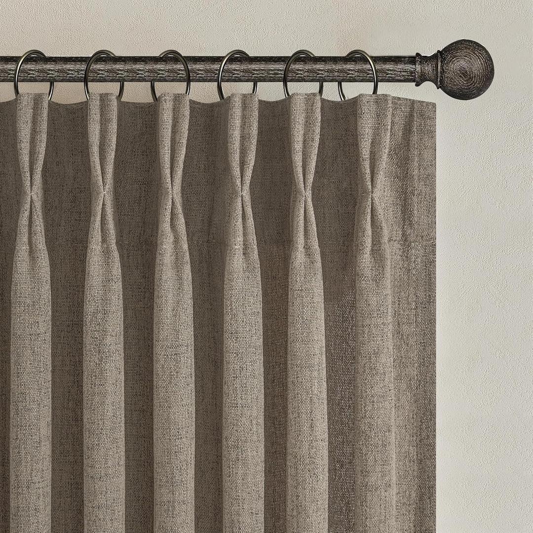 Pinch Pleated Farmhouse Burlap 90 Inch Curtains for Bedroom 2 Panels Set, Natural Linen Blend Country Semi Sheer Light Filtering Drapes with Back Tab Dining Room Burg 40x90 Inches Long Windows Curtain (Dark Flax)