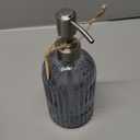 MOCLIF 16 OZ Soap DispenserTempered Glass Clear Vertical Stripe with 304 Rust Proof Stainless Steel Pump Refillable Liquid Hand Soap Dispenserfor Bathroom, Kitchen, Dish SoapLotion (Blue Grey)