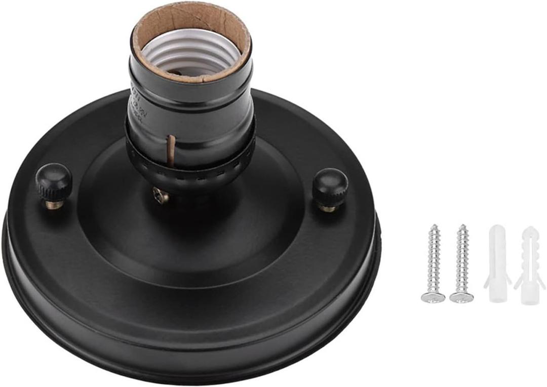 Vintage Wall Light Base Holder, E26/E27 Vintage Industrial Ceiling/Wall Light Base Holder Pendant Bulb Lamp Screw Socket(Black)
