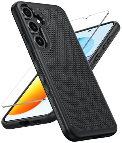 FNTCASE for Samsung Galaxy S25 Case: Dual Layer Heavy Duty Cell Phone Protective Cover Shockproof Rugged with Non-Slip Textured - Military Drop Protection Bumper Tough - 2025, 6.2 inch (Black)