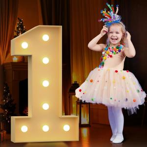 3FT Light up Numbers 1, Marquee Numbers, Mosaic Numbers for Balloons, Pre-Cut Foam Board Kit for 1st 21st Birthday Party Decor, Marquee Light up Letters, Kids' Mosaic Kits