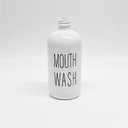 Amber Glass Mouthwash Dispenser for Bathroom, 16 OZ Mouthwash Dispenser with Pour Spout and Acacia Wood Cup Holder and Tray, Mouth Wash Bottle Container for Kitchen Bathroom Decor and Accessories