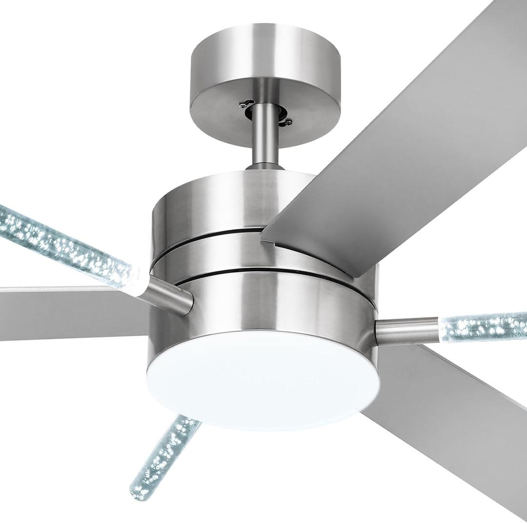 YITAHOME 60 Inch Crystal Ceiling Fan with Light & Remote, Noiseless DC Motor, 3 Color Adjustable LED, Reversible Airflow & Memory Function, Modern Chandelier Style for Home (Nickel)