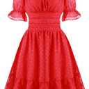 tagunop Women's Summer Casual Dress Smocked Square Neck Mini Dresses Ruffle Short Sleeve Sundress S