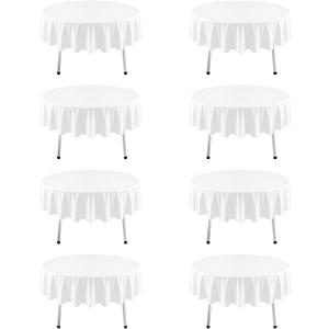 8 Pack White Round Tablecloth 60 Inch White Table Cloth for Round Tables, Reusable and Washable Polyester Tablecloth Stain Wrinkle Resistant Decorative Table Cover for Wedding Party Dining Banquet