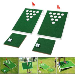 Golf Cornhole Game Set Combined Pong Game, Chipping Yard Game Boards with Chipping Mats & Golf Balls for Tailgate, Ideal Gift for Family, Golfer and Friends