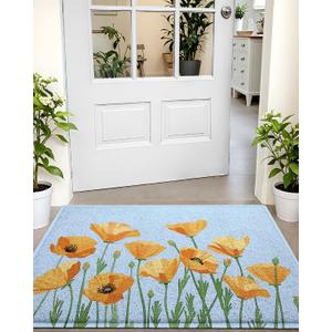 LUMI Spring Floral Door Mat, Low Profile Thin Mesh Doormats, Dirt Trapper Stain Resistant Welcome Mats, Waterproof Outside Mat for Home Decor, 18"x30", Daisy