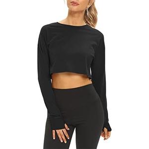 Mippo Long Sleeve Crop Tops Workout Athletic Gym Shirts Cropped Sweatshirts for Women L