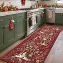 GarveeHome Christmas Runner Rug 2x6 Washable Red Kitchen Rugs, Non Slip Entryway Carpet Hallway Runner Stain Resistant Soft Christmas Tree Forest Animal Print for Bathroom Bedroom Holiday Decor