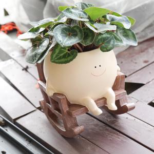 Smily Face Planter Pot Cute Resin Flower Head Planters for Indoor Outdoor Plants Unique Sitting Rocking Chairs Succulent Pots for String of Pearls Plant Live Gift Ideals with Drainage Hole (Large)