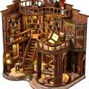 DIY Miniature House Kit, Book Nook Kit, 3D Wooden Puzzles Bookshelf Craft Kits, Dollhouse Kit with LED Light, Mini Building Kit for Adults Teen to Build (Dreamy Book Hall)