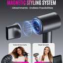 16W RPM High-Speed Hair Dryer for Fast Drying, Quiet Ionic Blow Dryer with Frizz Control & No Heat Damage, Lightweight Travel Hair Dryer with Magnetic Nozzles for Curly & Straight Hair