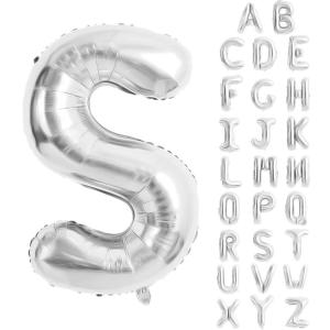 Silver Letter Balloons 40 Inch - Large Letter Balloon Aluminum Foil for Birthday Wedding Anniversary Party Decorations (Letter S Balloon)
