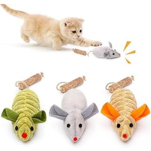 Potaroma Cat Toys: 3pcs Squeak Mice Interactive Catnip Silvervine Animals for Indoor Kittens - Dental Matatabi Cat Nip & Chew Exercise Toy for All Breeds & Species