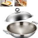 Titanium Hammered Wok with Double Handles, 2026 New Multifunctional Ultra-Durable Scratch-Resistant Non Stick Even Heating Titanium Wok for Cooking,With lid,17.72IN