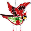KY&BOSAM Cardinal Suncatcher Had-Painted Staine Glass for Windows Hangings Wind Chimes Pressed Real Flower Wings Glass with Metal Heart Charm Birthday Gifts for Women Mother's Day(A Special Aunt)