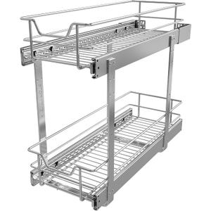 2 Tier Pull Out Cabinet Organizer 9" W X 22" D, Chromed, Full Slide Out