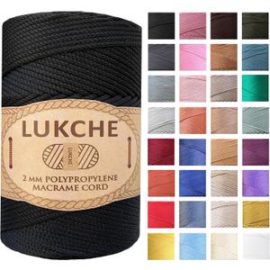 Polyester Macrame Cord 2mm x 251 Yards, 100% Polypropylene Premium Macrame Rope, Colorful Yarn Crochet Macrame Bag Craft for Wall Hangers, Bags, Bottom Plates, Carpets (Black, 1 Skein) 3pc