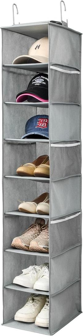 Hanging Shoe Organizer for Closet with Side Mesh PocketsHat Racks for Baseball CapsShoe and Hat Holder & Storage8-ShelfGray1 Pack Hanging Shoe Organizer for Closet with Side Mesh PocketsHat Racks for Baseball CapsShoe and Hat Holder & Storage8-ShelfGray1 Pack