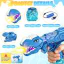 3 x Electric Water Gun Blue Dinosaur, 26-32 FT Long Range Squirt Gun for Adults Kids, Large Capacity Automatic Water Pistol with Flash, Realistic Watergun for Summer Outdoor Yard Water Theme Party, 1Pack