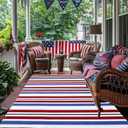 CAINANEL Blue/White/Red Striped Rug 4th of July Door Mat 4' x 6' Summer Front Porch Rug Independence Day Welcome Doormats for Farmhouse Entrance Porch Outdoors Decor (Blue/red/White, 4' x 6')