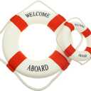 Rustic Nautical Decorative Welcome Cloth Life Ring Buoy Home Wall Door Hangings Decor, Red, Pack of 2