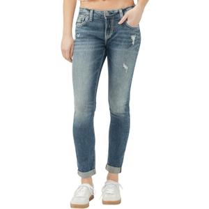 Silver Jeans Co. Girlfriend Mid Rise Skinny Jeans (26W x 29L, Medium Marble Wash)