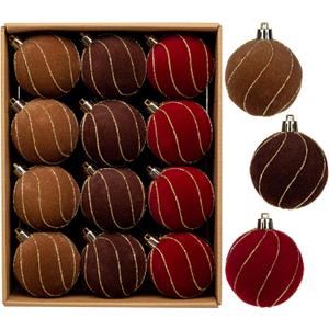 24PCS Velvet Christmas Ball Ornaments Set, 2.36" Shatterproof Baubles for Christmas Tree Decorations, Gold-Lined Hanging Baubles with Velvet Finish for Thanksgiving Holiday Party Decor, Multicolour