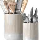 LE TAUCI Utensil Holder, 7.3"+5.4" Ceramic Kitchen Utensil Holder for Countertop, Large Cooking Utensil Crocks for Kitchen Counter, Morden Utensil Organizer for Spatula, Set of 2, Glaze Marble Gray