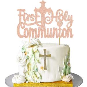 8 x First Holy Communion Cake Topper, The Double Sides Glitter decoration for Children's Cross Baptism,Christening, Baby Shower theme party Supplies