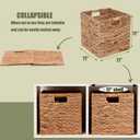 11x11in Storage Baskets 4 Pcs Square Baskets for Cube Shelf,Foldable Handwoven Water Hyacinth Storage Bins for Laundry Organizer
