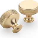 9BUILD 10 Pack 1.2 Inch Brushed Gold Cabinet Knobs - Knurled Kitchen & Dresser Knobs for Cabinets and Drawers