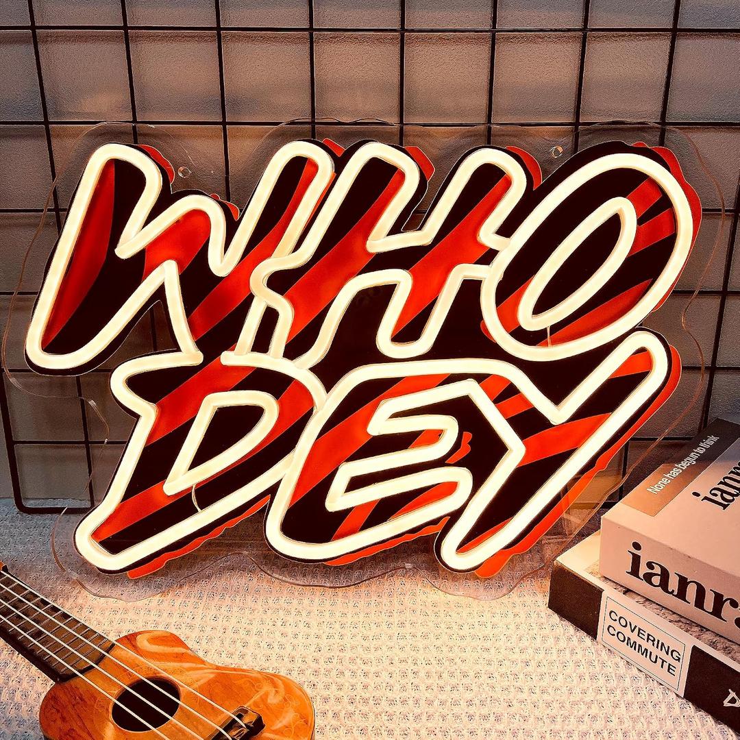 Football Team Neon Sign, Cool Dimmable Light Up Led Football Team Sign Merch Logo Hanging USB Powered for Wall Decor, Man Cave, Bedroom, Game Room Deco, Birthday Christmas Gift for Kids Boys Fans (Who Dey)