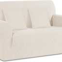 Ruaozz Stretch Loveseat Sofa Cover 1 Piece Couch Covers for 2 Cushion Couch Non Slip Loveseat Slipcover Soft Jacquard Furniture Protector with 2 pcs Throw Pillow Covers (2 Seater, Ivory)