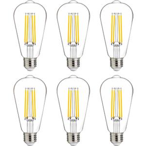 FLSNT 100W Equivalent LED Edison Bulbs, 90+ High CRI, 4000K Cool White, ST19 Dimmable 8W LED Light Bulbs, High Brightness with 1000LM, E26 Base, 6 Pack