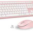 LeadsaiL Pink Wireless Keyboard and Mouse Combo, Full-Sized Ergonomic Computer Keyboard, 2.4GHz Cordless Keyboard Silent Mouse Set with 2-in-1 USB Receiver, 12 FN Shortcuts for Windows Laptop, PC/Mac