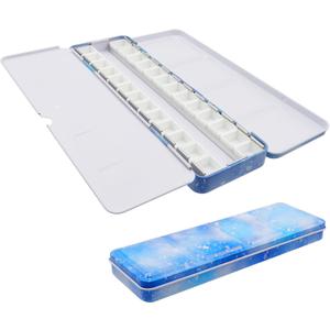 Bitray Medium Metal Empty Watercolor Palette Multifunctional Pigment Palette with 26 Empty Half Pans for Gouache Oil Painting DIY Painting and Air Painting White Blue