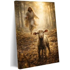 OWTXPXRY Jesus Running After Lost Sheep Canvas Wall Art, 16x24in