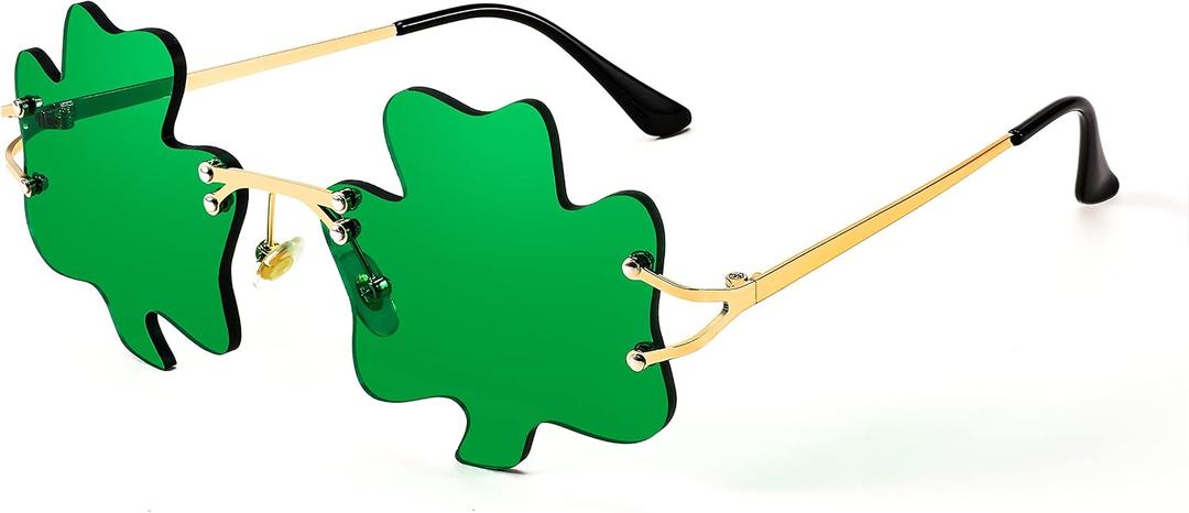 FEISEDY St. Patrick's Day Irish Shamrock Sunglasses Lucky Green Leprechaun Costume Eyeglasses for Women Men B2369