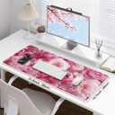 Desk Mat Desk Pad for Keyboard and Mouse, 31.5 x 15.7 in, Pink Peony Floral PU Leather Computer Protector, Non-Slip Base, Waterproof, Easy Clean for Office Gaming, Mouse Pad
