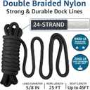 2 Pack 5/8" x 25' Dock Lines - Marine Grade Nylon Boat Rope with 15" Loop for Docking and Mooring - Double Braided Boat Lines, High Strength, Easy Handling, Fray Resistant - Black