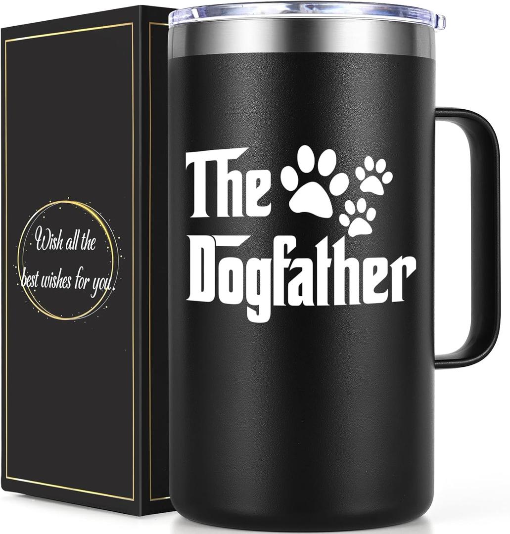 Lifecapido Dog Dad Gifts for Men, The Dogfather 20oz Insulated Coffee Mug, Fathers Day Birthday Christmas Gifts for Men Pet Owner, Black