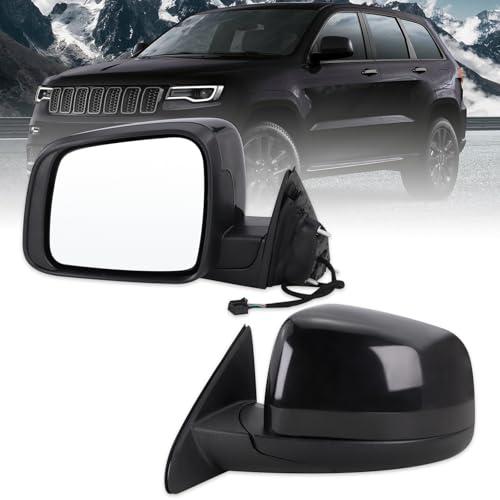 Lqito Left Driver Side Mirror Compatible With 2011-2021 Jeep Grand Cherokee 2022 Jeep Grand Cherokee WK With Manual Folding Power Glass Heated Black Replace#5SG19TZZAF(5Pins)
