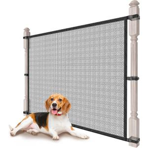 Dog Pet Mesh Gate Stairs - Baby Safety Barrier Gates for Stairway - No Drilling Puppy Gates for Indoor - Banister to Banister Baby Gates for Stairs (54"W to 56"W x 32"H, Black)